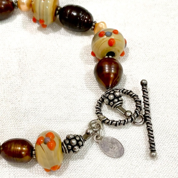 Donna Dressler Sterling Silver Wedding Cake Glass Bead Pearl Bracelet SIGNED - Picture 8 of 10